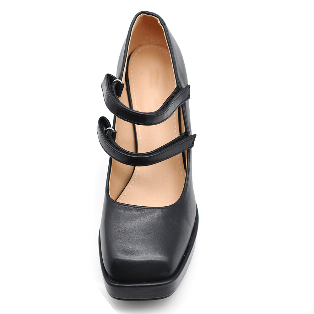 Décolleté Scarpe Da Donna Mary Jane Tacco Grosso Con Cinturini HF-90