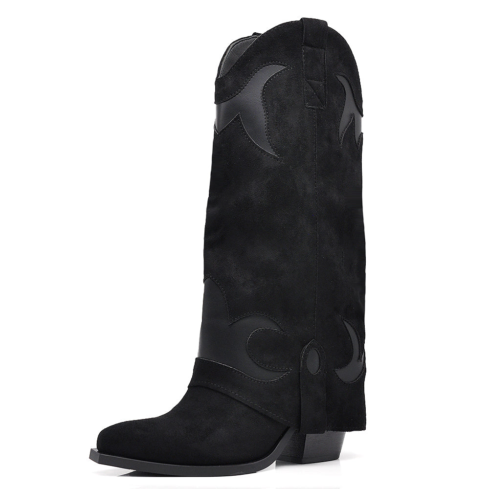 Stivali Texani da Donna in Pelle Scamosciata Design Ricamato A9979