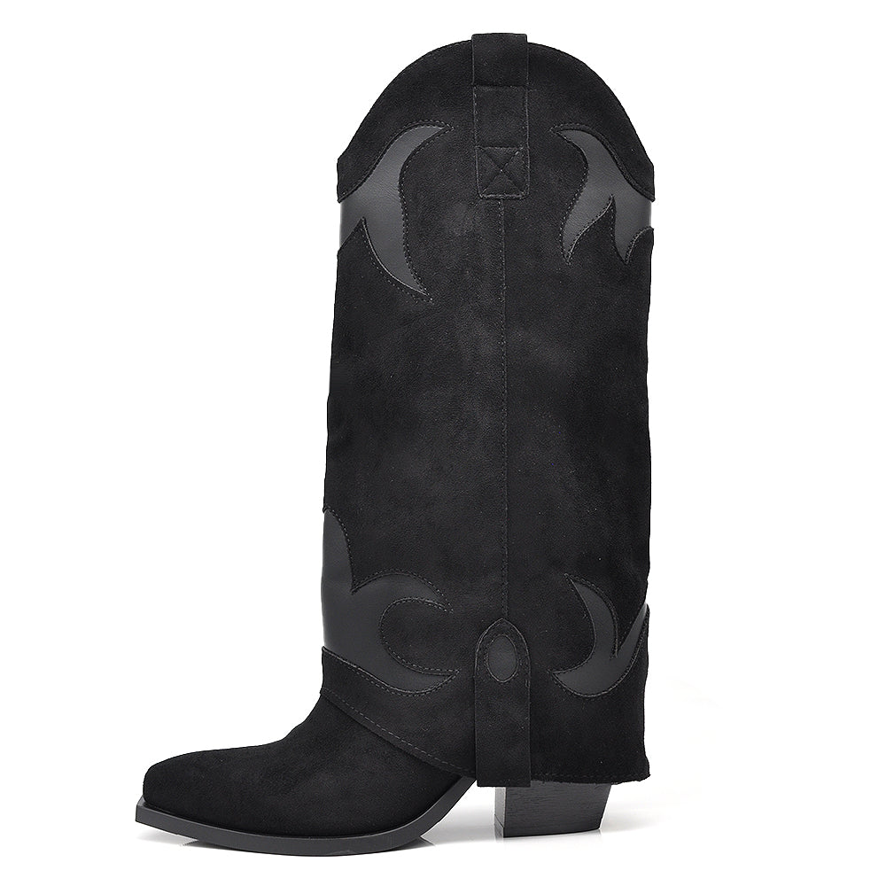 Stivali Texani da Donna in Pelle Scamosciata Design Ricamato A9979