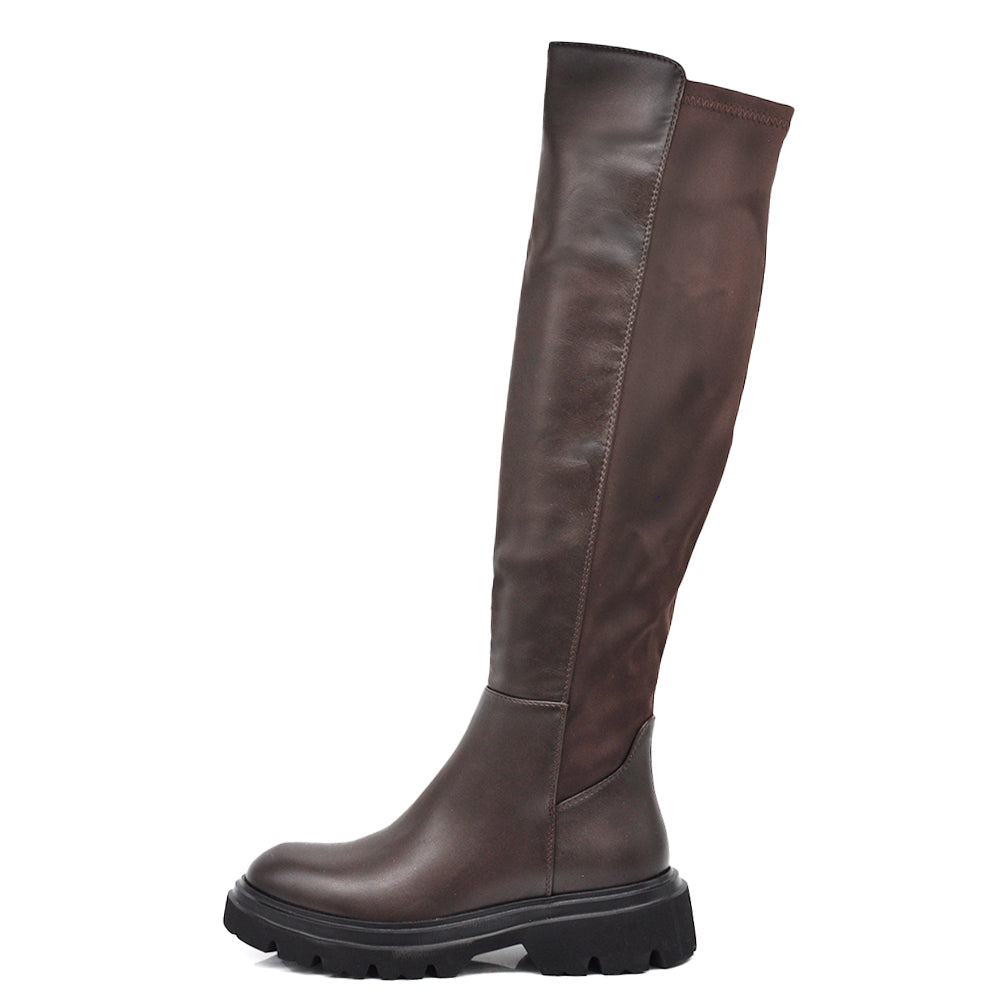 Stivali Biker Motociclista Al Ginocchio Da Donna Con Tessuto Stretch GA040