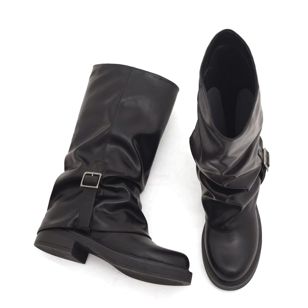 Stivali Da Donna Con Ghetta Risvolto Slouch cinturino fibbia decorativo MP2744-6 nero marrone