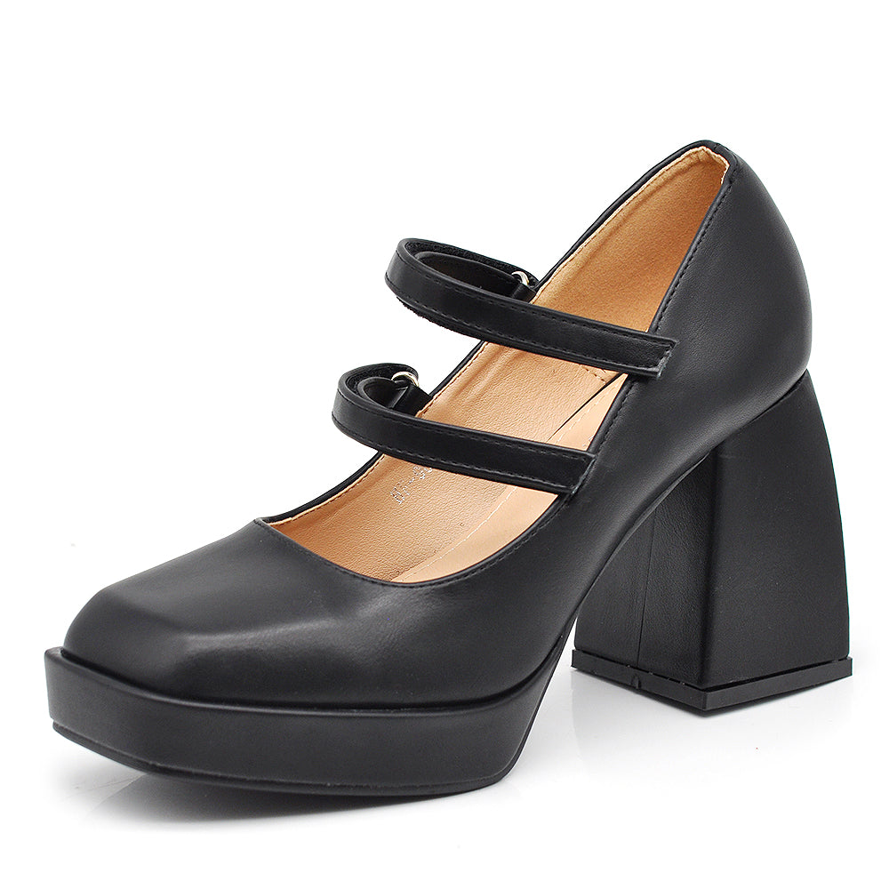 Décolleté Scarpe Da Donna Mary Jane Tacco Grosso Con Cinturini HF-90