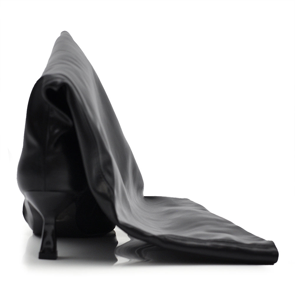Stivali alti da donna tacco fine Punta affusolata tacco kitten heel gambale slouchy X8447 neri