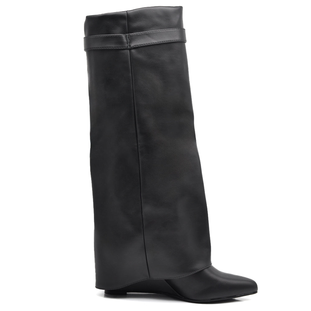 Stivali Donna A Punta Con Zeppa Stile Western – Alti al Ginocchio 6887