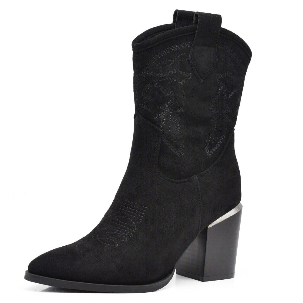 Stivali Stivaletti Da Donna Texani Cowboy Western A Punta Con Tacco Alto XG113