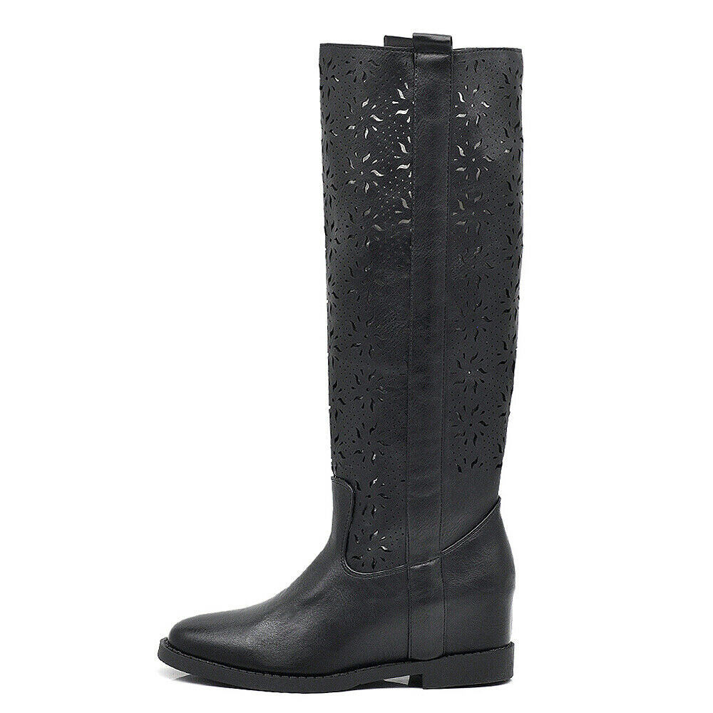 Stivali Alti Da Donna Con decorazione metallica a forma di V Zeppa Interna Rialzo LY81-7 LY81-7A