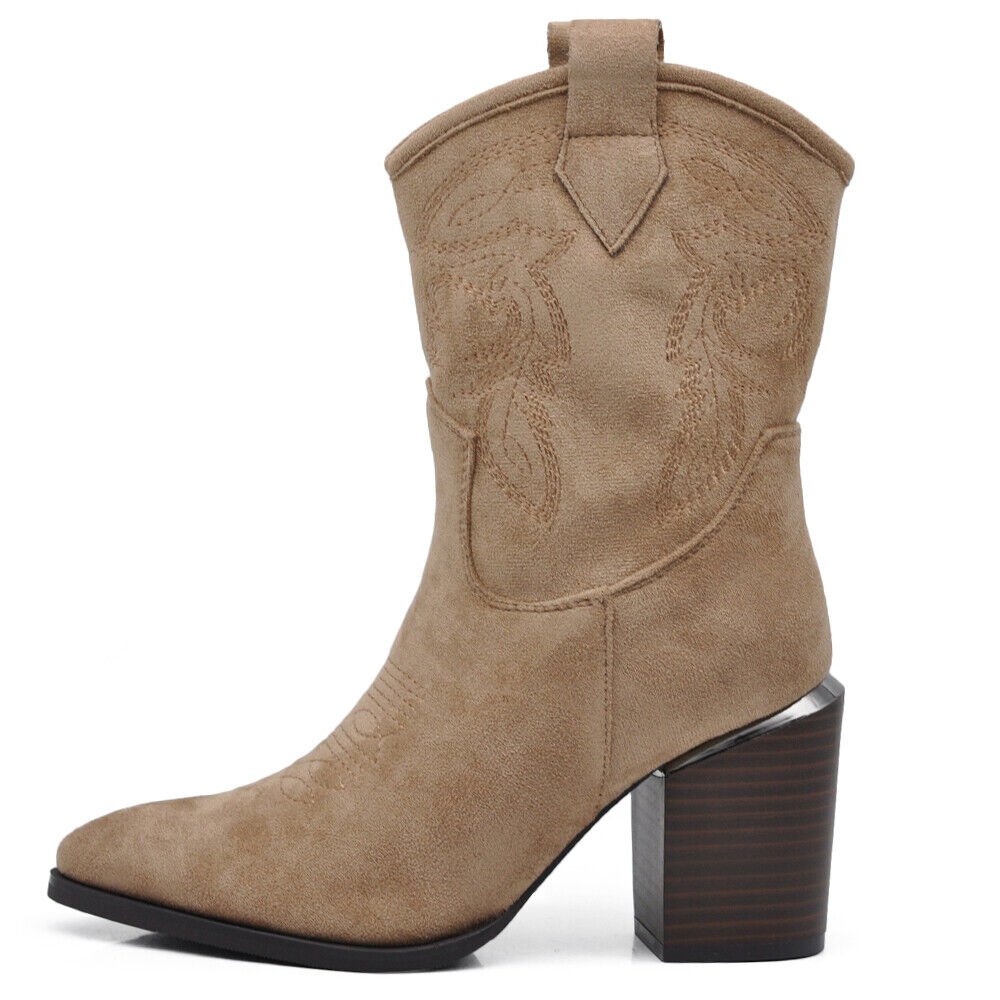 Stivali Stivaletti Da Donna Texani Cowboy Western A Punta Con Tacco Alto XG113