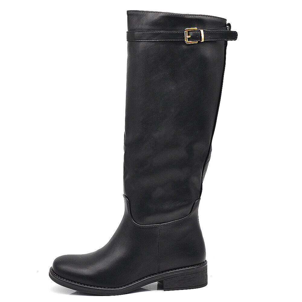 Stivali Cavallerizza Equitazione Biker Motociclista Con Fibbia Da Donna 328 nero