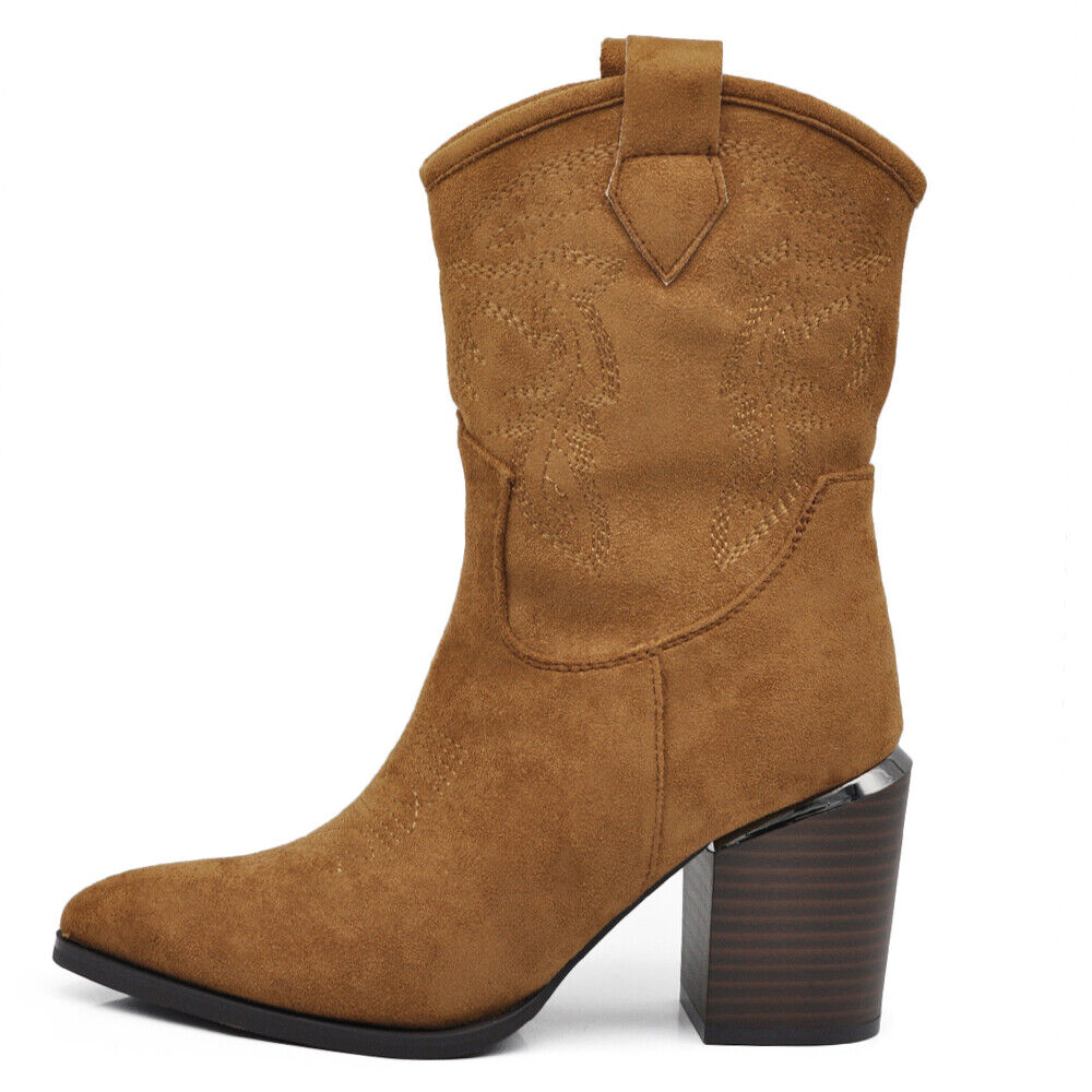 Stivali Stivaletti Da Donna Texani Cowboy Western A Punta Con Tacco Alto XG113