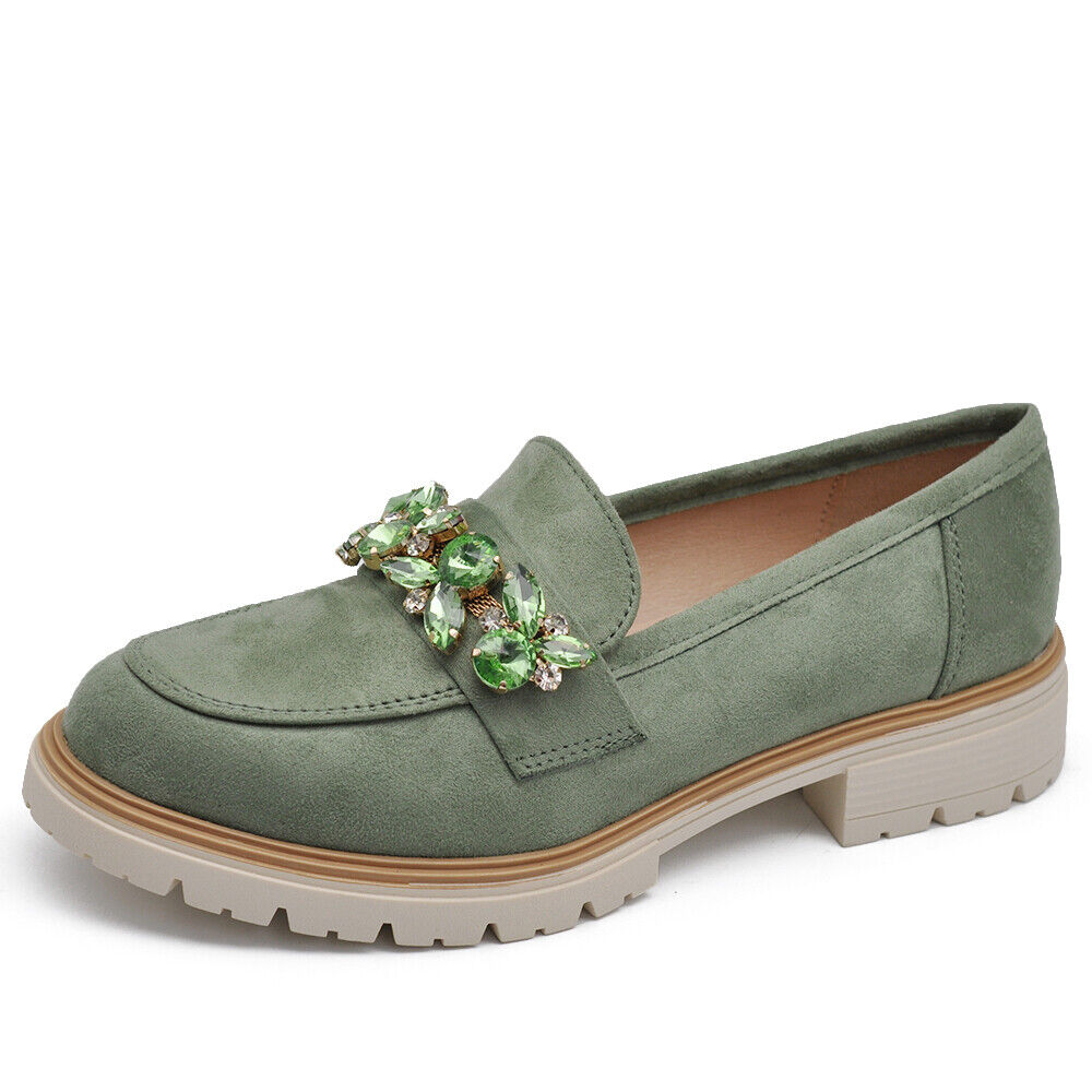 Scarpe Mocassini Loafers Slip On Scamosciati Da Donna Platform strass pietre 216