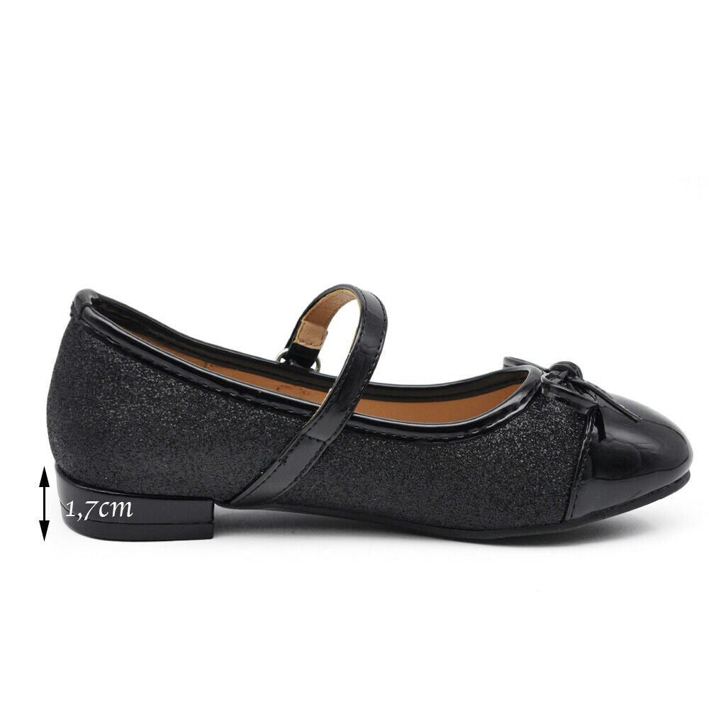 Scarpe Ballerine Da Bambina Ragazza Fiocco Glitter Gioiello comunione W7050