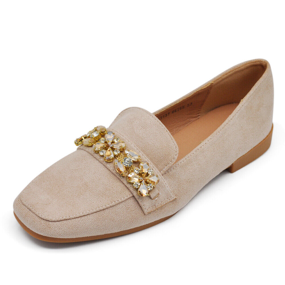 Scarpe Da Donna Ballerine Moccassini Con Pietre Strass HJ7137 nero fuxia lilla