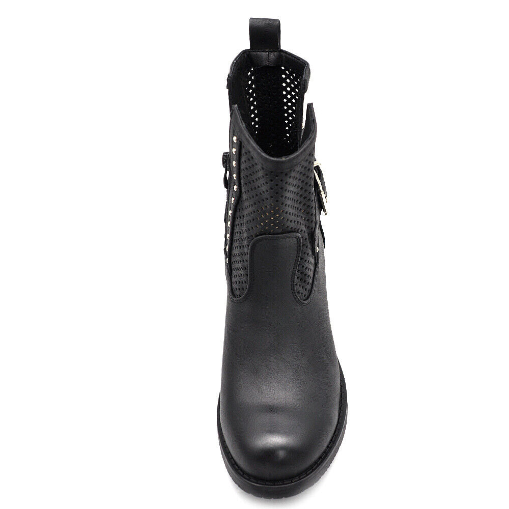 Stivali Stivaletti da Donna Biker Motociclista Primaverili Fibbie Borchie G677
