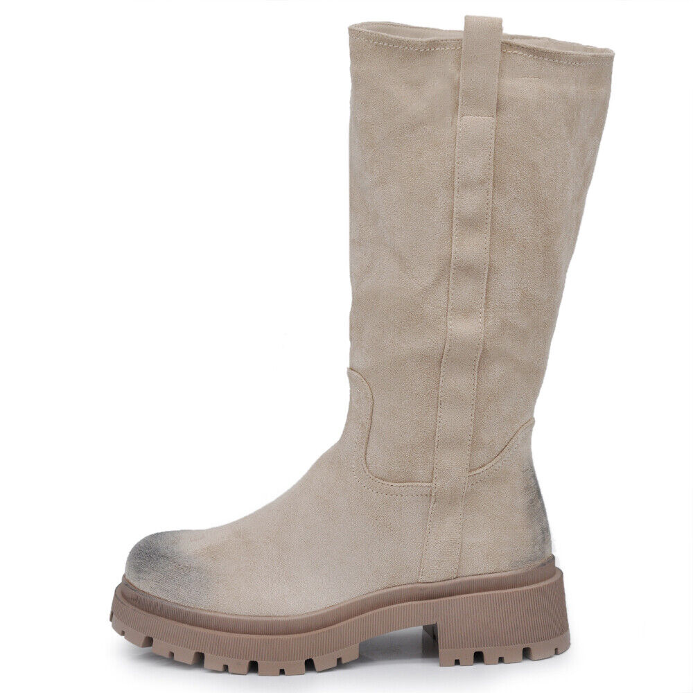 Stivaletti Stivali Biker Al Polpaccio Da Donna Scamosciato Platform GR-6632