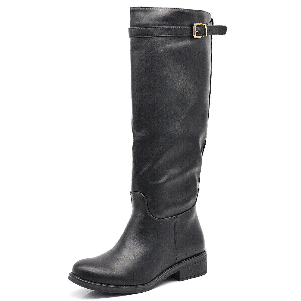 Stivali Cavallerizza Equitazione Biker Motociclista Con Fibbia Da Donna 328 nero