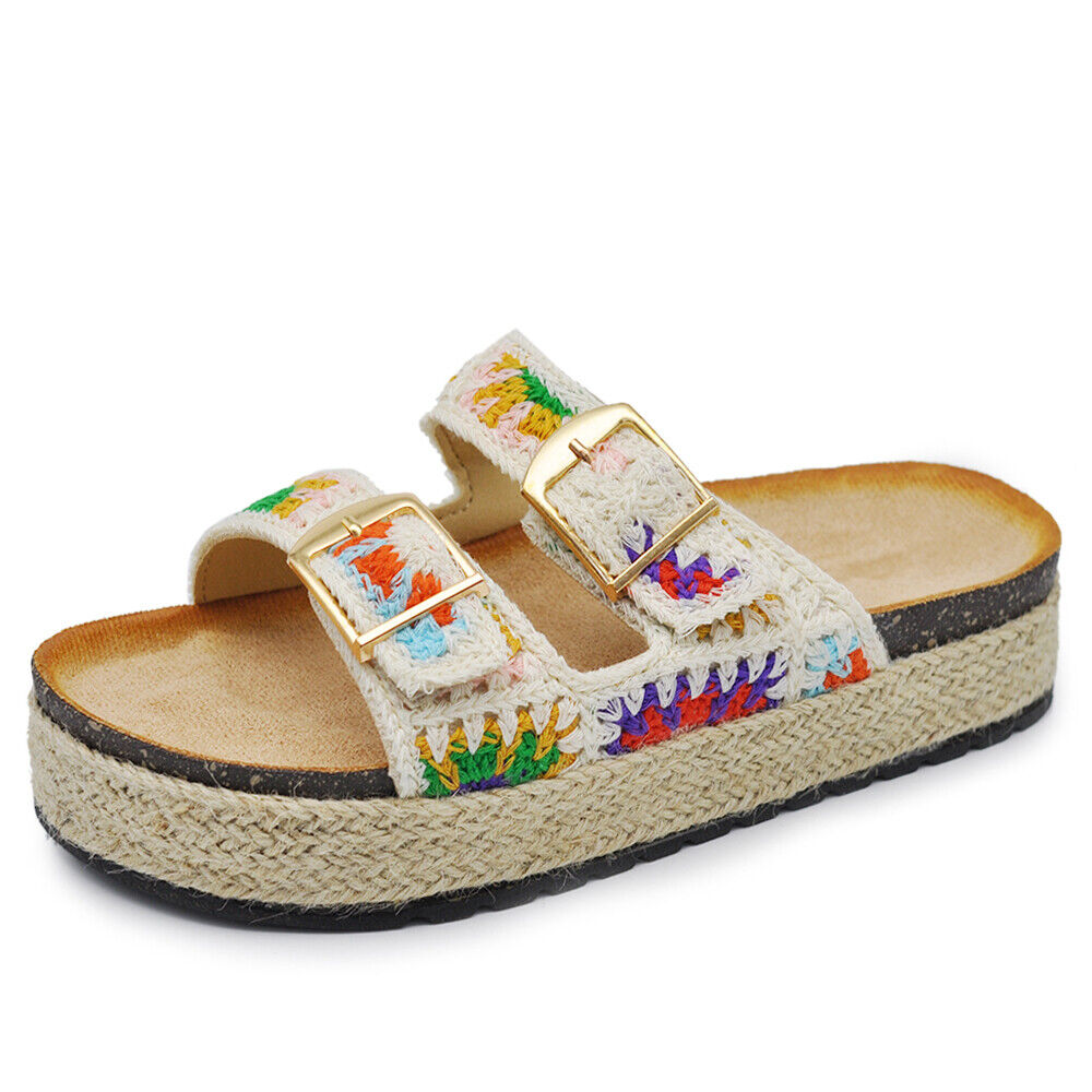 Scarpe Sandali Espadrillas Ciabatte Platform Uncinetto 2 Fibbie da Donna L50030