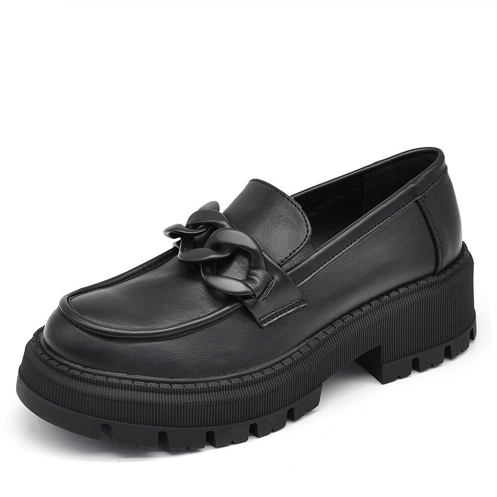 Scarpe Da Donna Mocassini Loafer Slip On Con Catena Platform Suola Track YG898