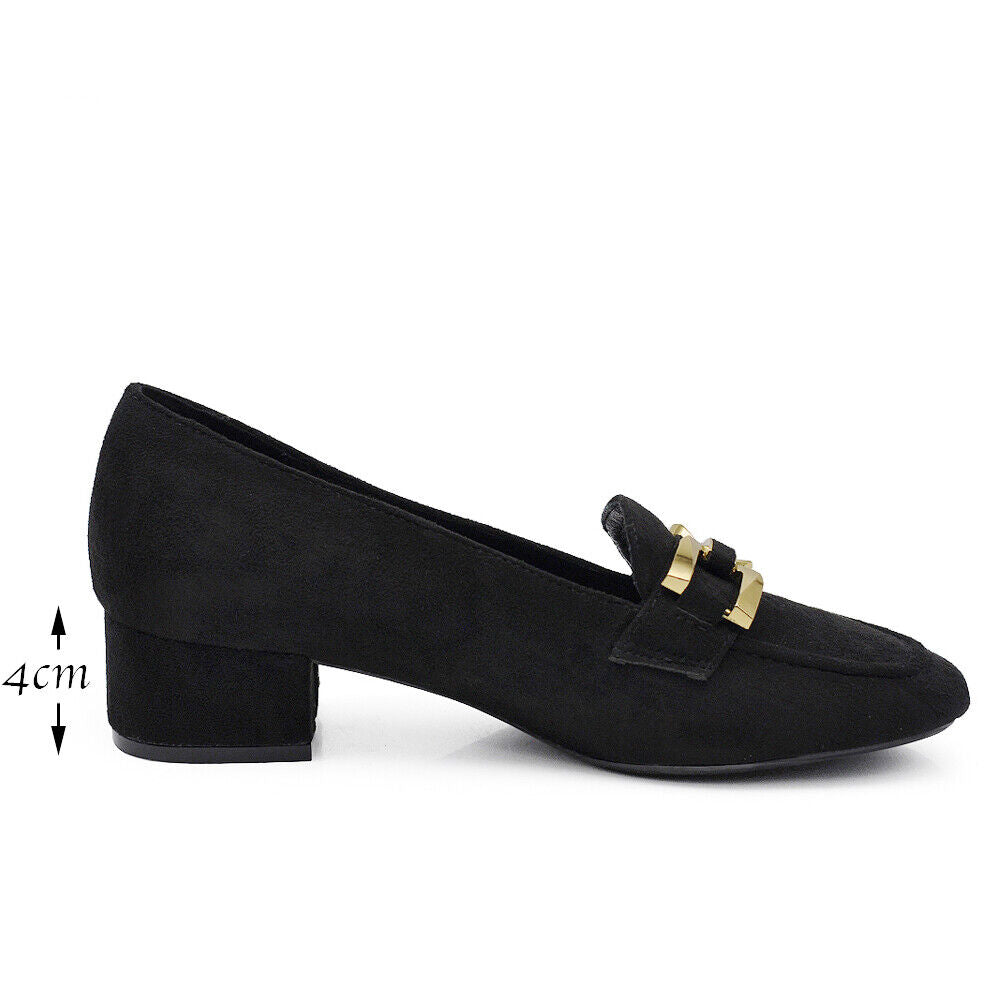 Scarpe Mocassini Loafer Camoscio Da Donna Con Tacchetto Morsetto 9638 nero khaki