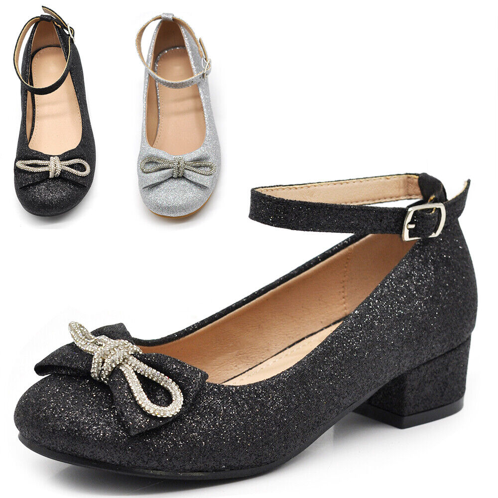 Scarpe Ballerine Da Bambina Ragazza Glitter Strass Gioiello Cerimonia W7008