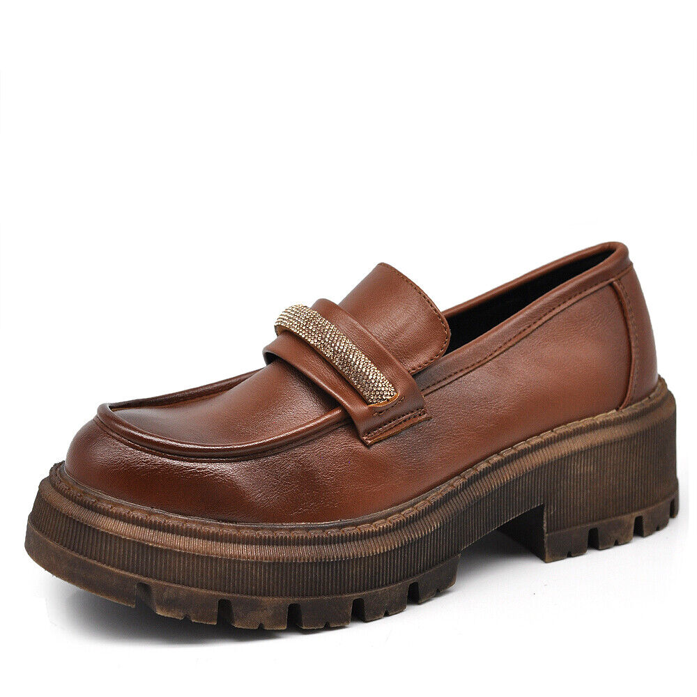 Scarpe Mocassini Loafers Slip On Da Donna Con Strass Pietrini Platform MP370-12