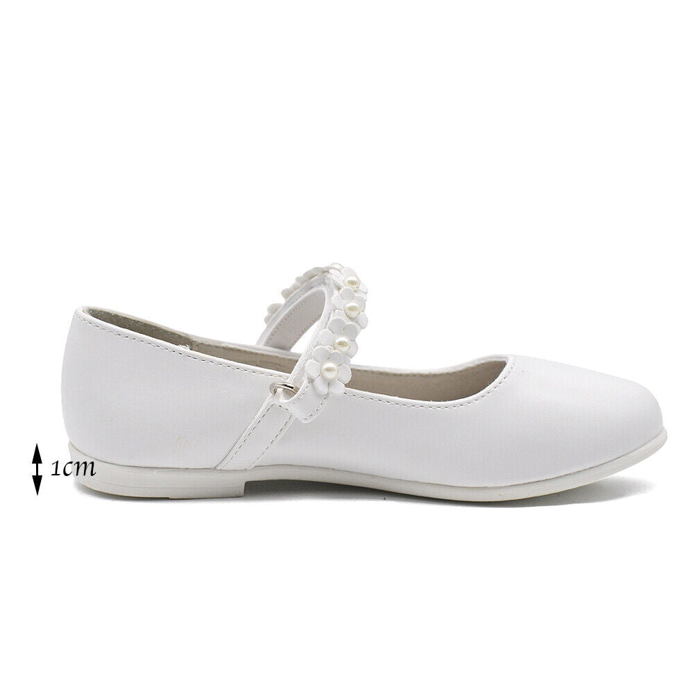 Scarpe Ballerine Da Bambina Ragazza Strass Perline Fiorellini Comunione W7052