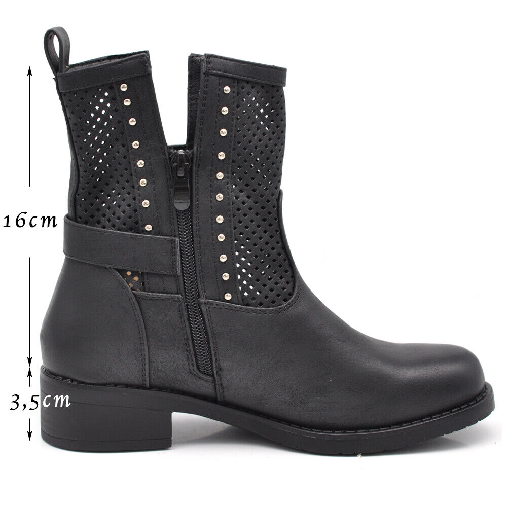 Stivali Stivaletti da Donna Biker Motociclista Primaverili Fibbie Borchie G677