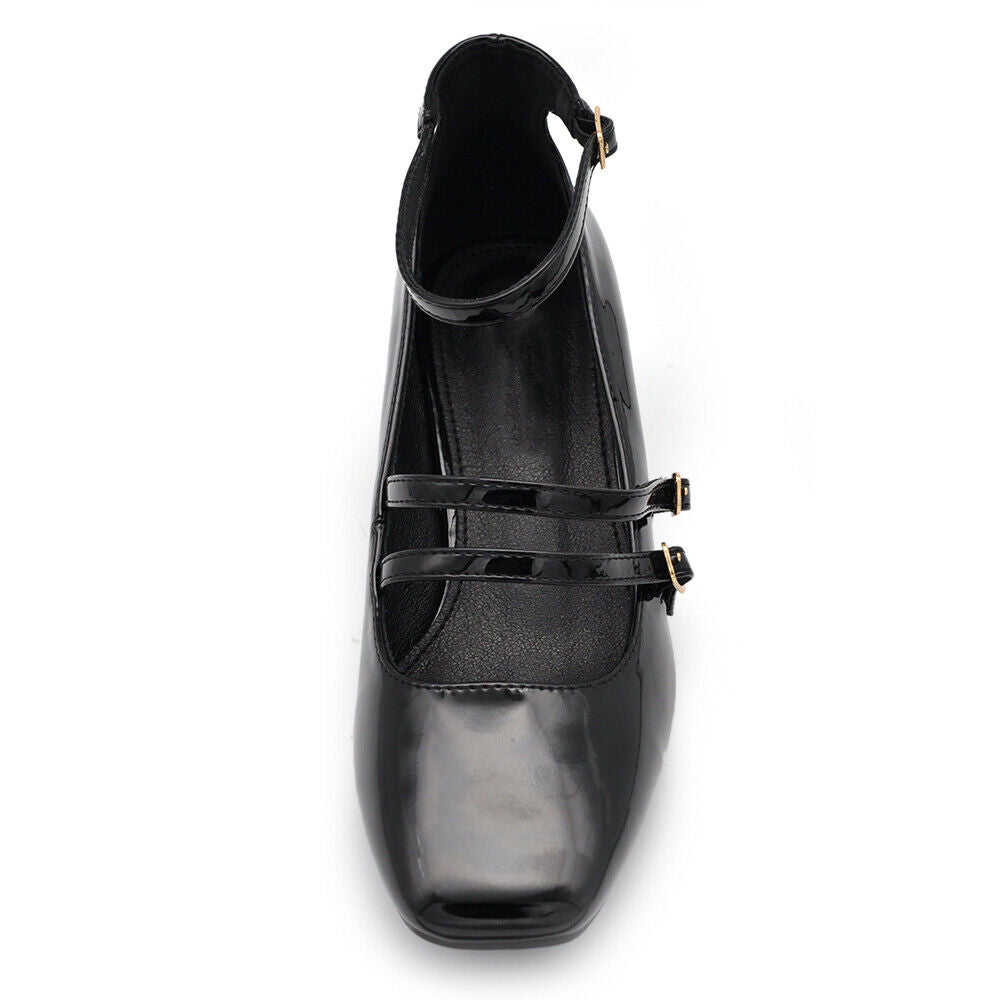Décolleté Ballerine Scarpe Da Donna Mary Jane Tacco Grosso Con Cinturini K305