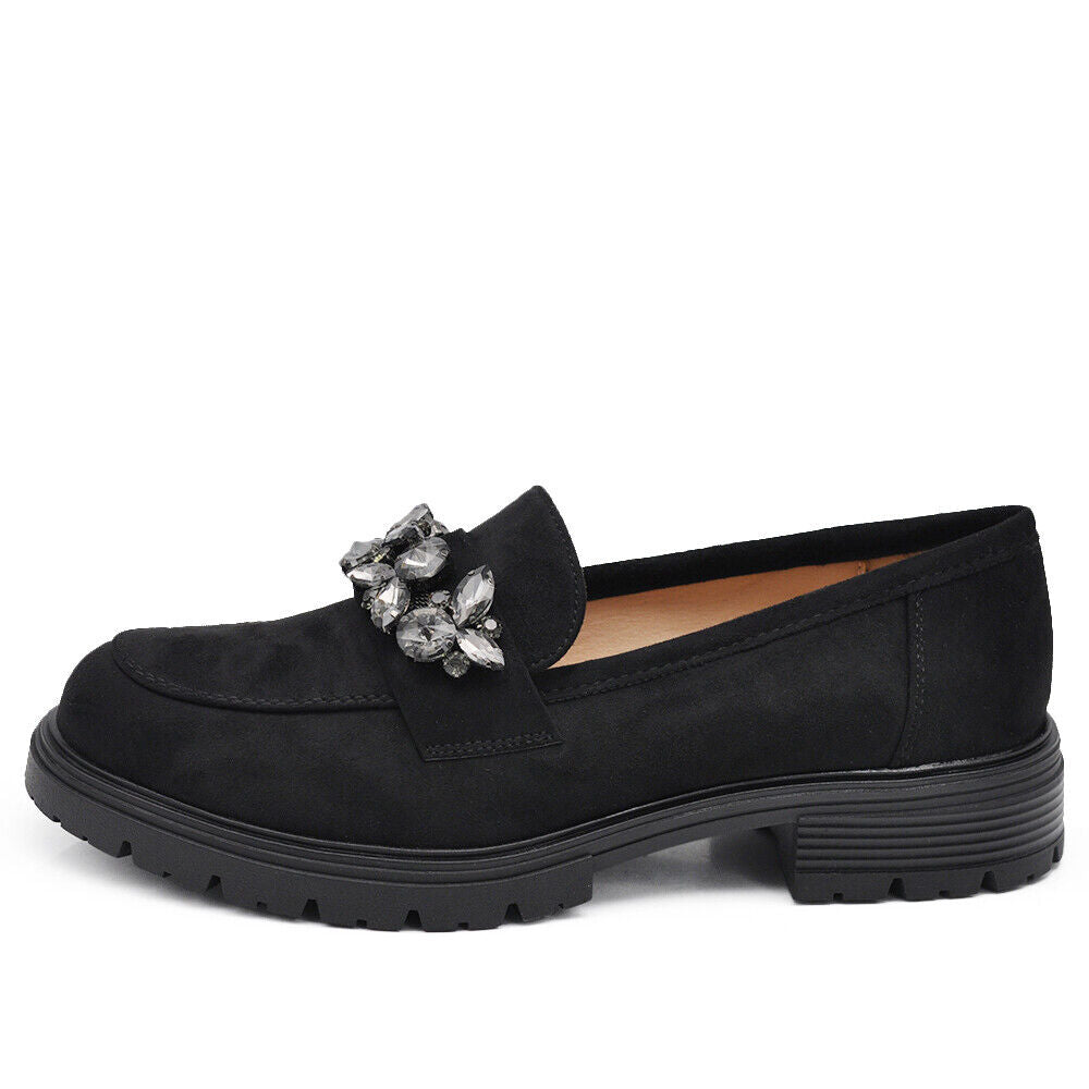 Scarpe Mocassini Loafers Slip On Scamosciati Da Donna Platform strass pietre 216