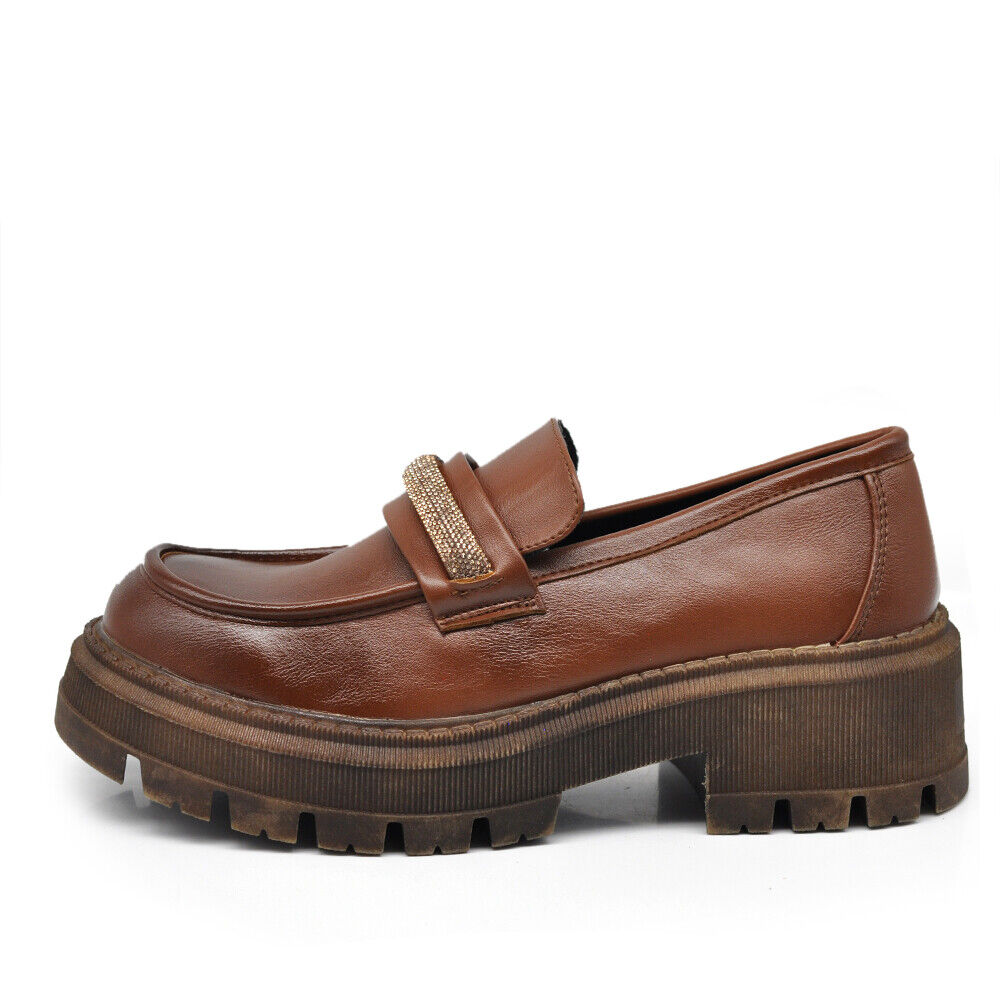 Scarpe Mocassini Loafers Slip On Da Donna Con Strass Pietrini Platform MP370-12