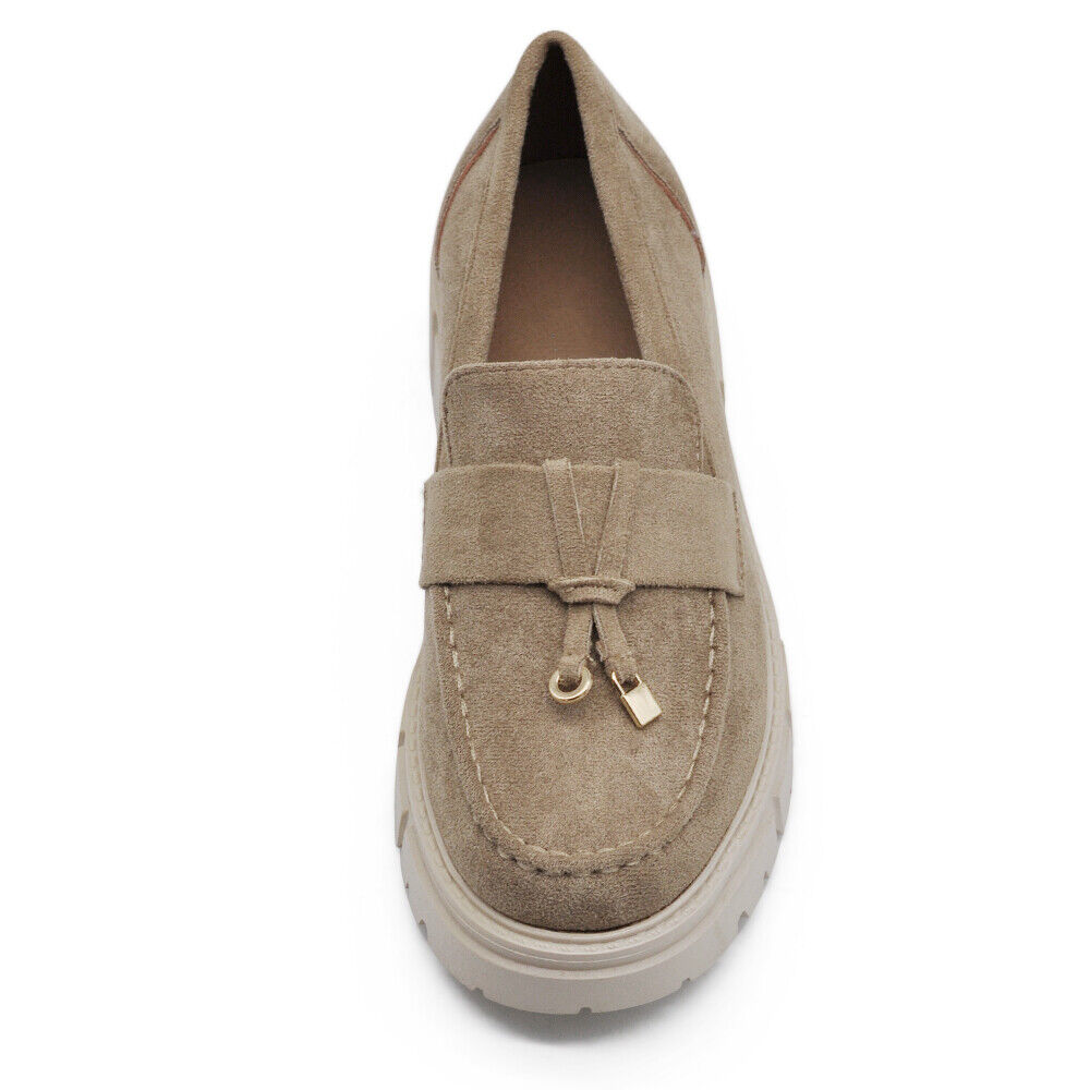 Scarpe Mocassini Loafers Slip On Scamosciati Da Donna Platform D8102 Khaki blu