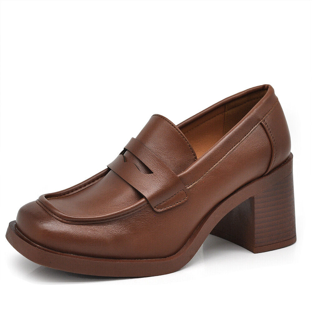 Mocassini Loafers Slip Scarpe Décolleté Da Donna Con Tacco MP622 nero camel