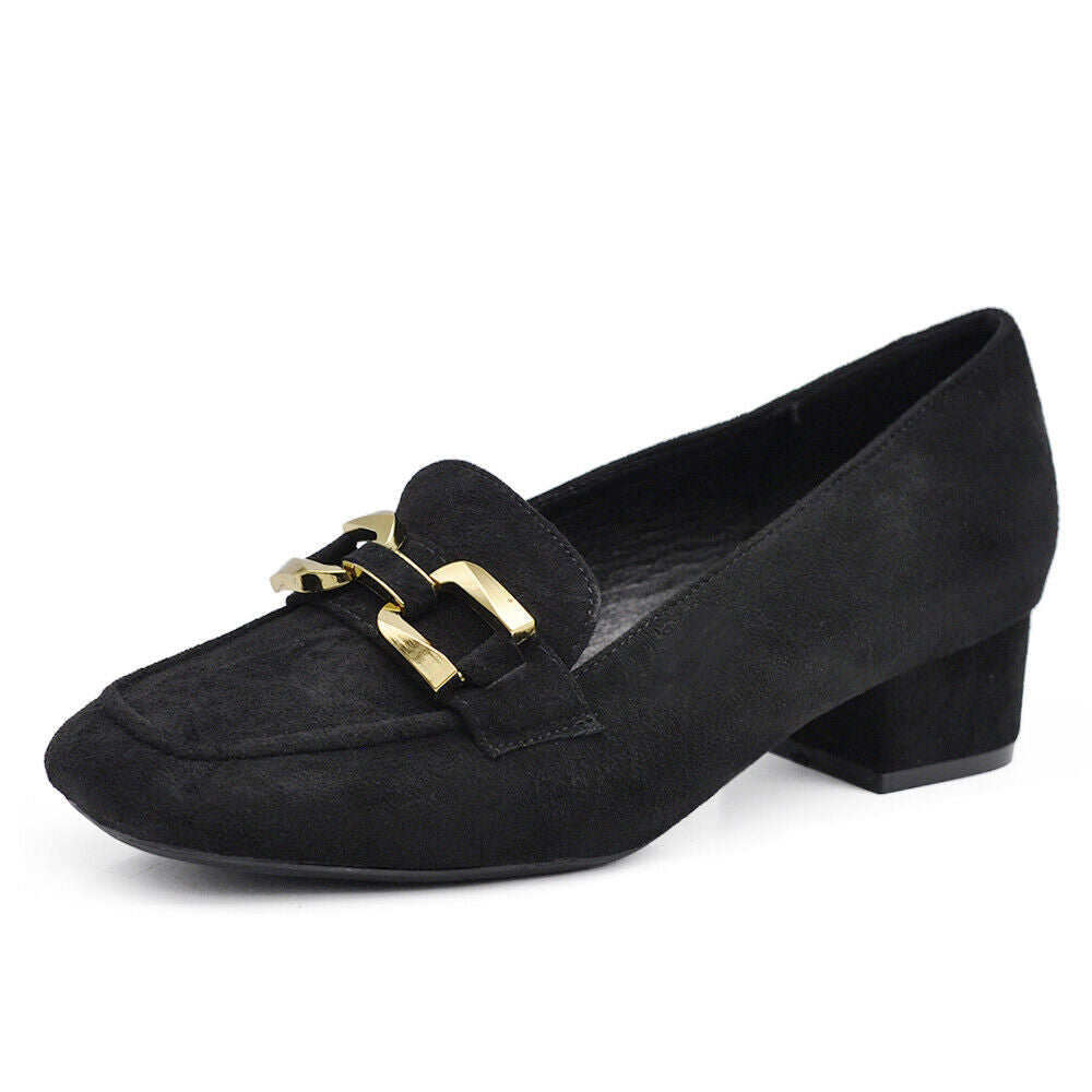 Scarpe Mocassini Loafer Camoscio Da Donna Con Tacchetto Morsetto 9638 nero khaki