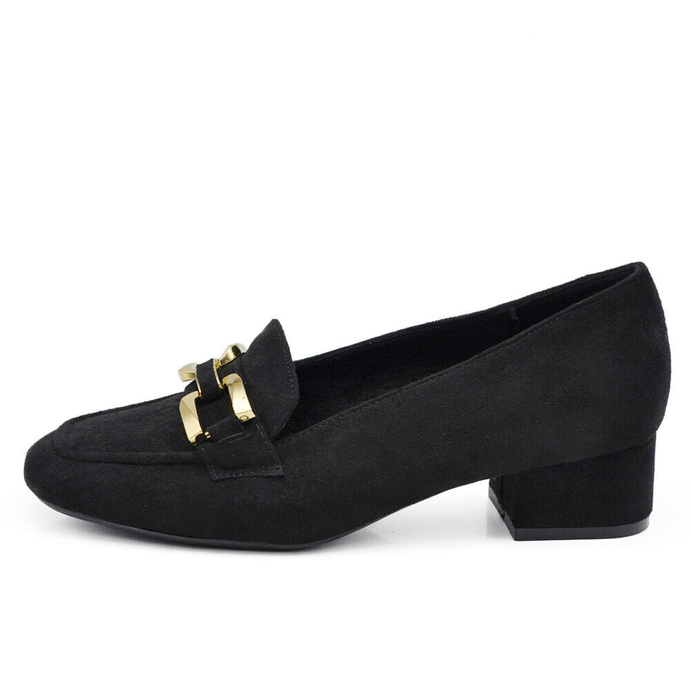 Scarpe Mocassini Loafer Camoscio Da Donna Con Tacchetto Morsetto 9638 nero khaki