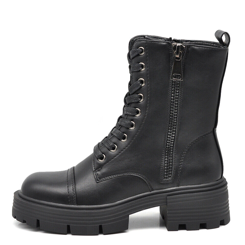 Stivaletti Stivali Anfibi Combat boots Da Donna Platform Zip GR-6646 nero camel