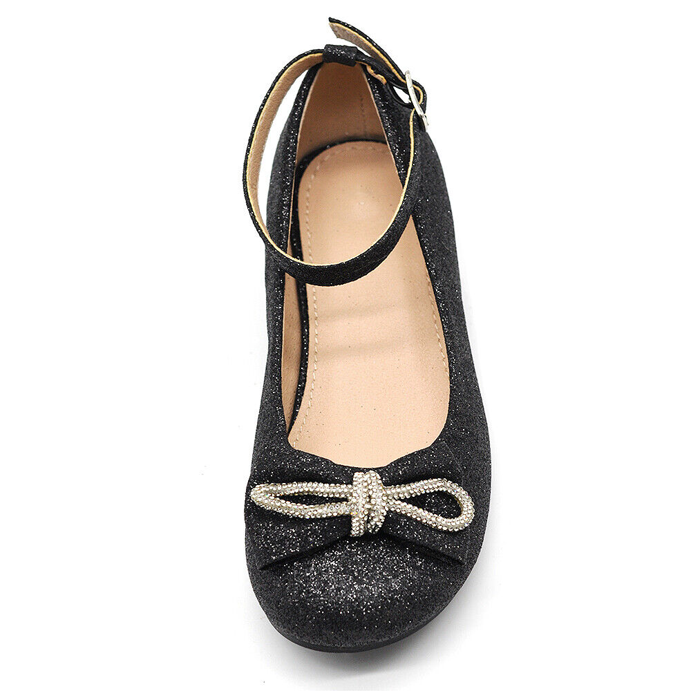 Scarpe Ballerine Da Bambina Ragazza Glitter Strass Gioiello Cerimonia W7008
