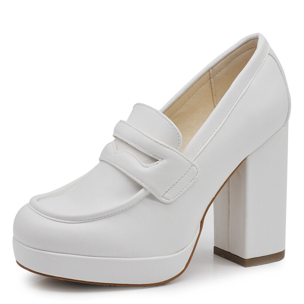 Mocassini Loafer Décolleté Da Donna Tacco Grosso MP361 nero cuoio bianco beige