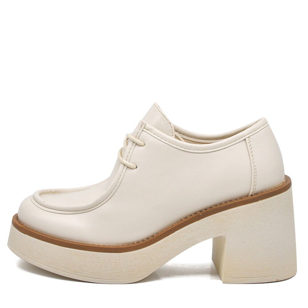 Mocassini Loafers Scarpe Da Donna Con Tacco Lacci Stringati MP353-2 nero beige
