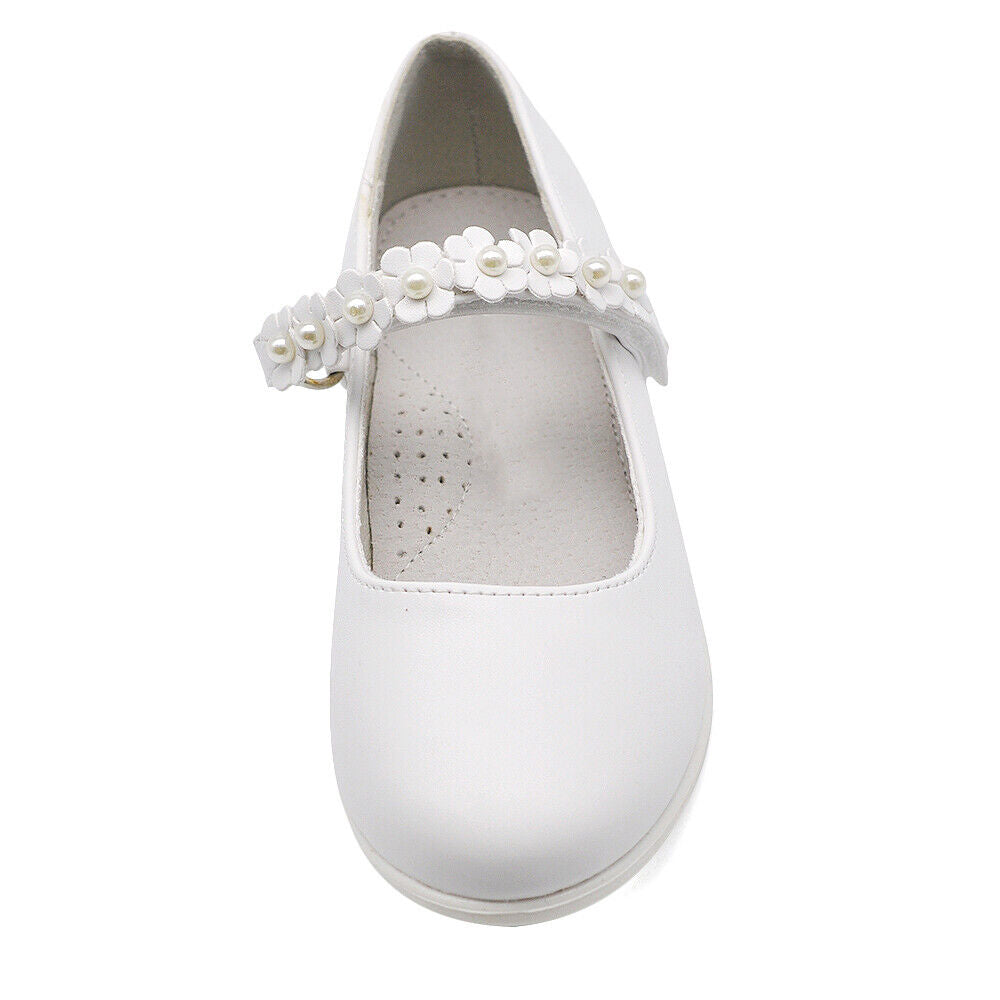 Scarpe Ballerine Da Bambina Ragazza Strass Perline Fiorellini Comunione W7052