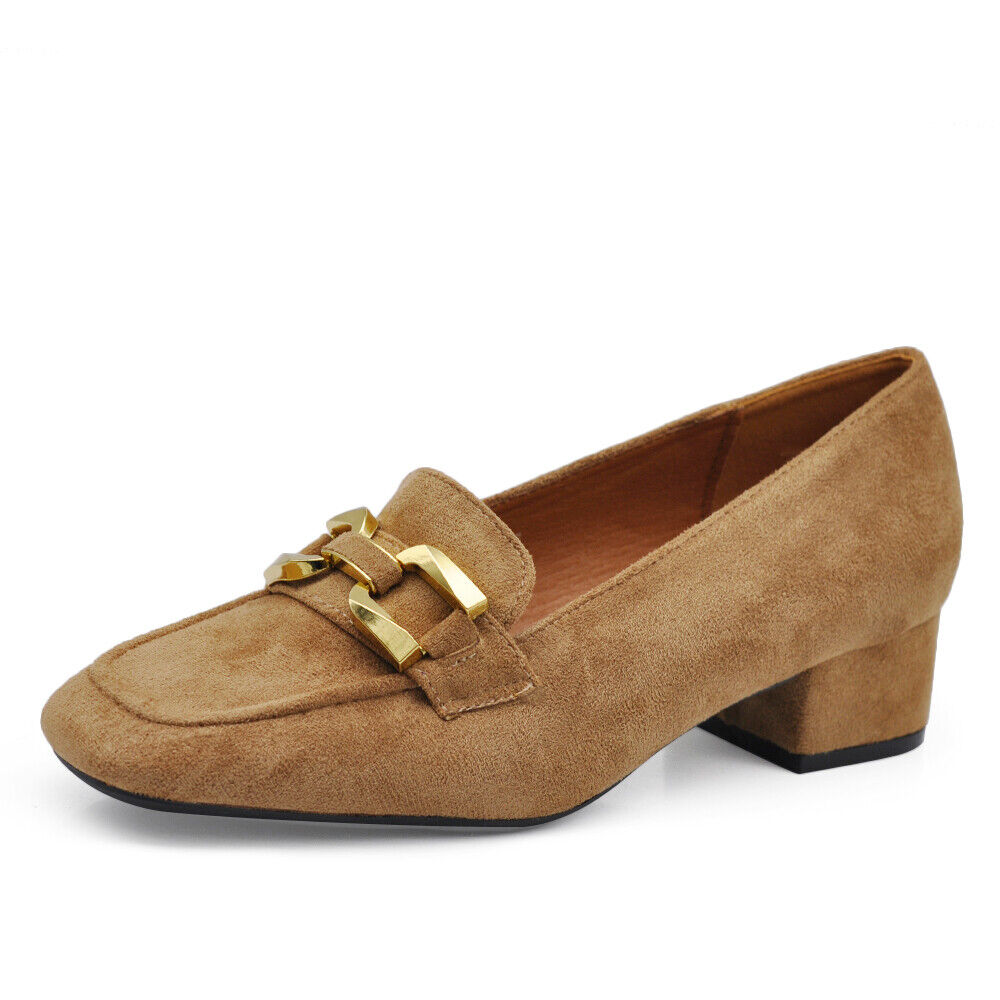 Scarpe Mocassini Loafer Camoscio Da Donna Con Tacchetto Morsetto 9638 nero khaki