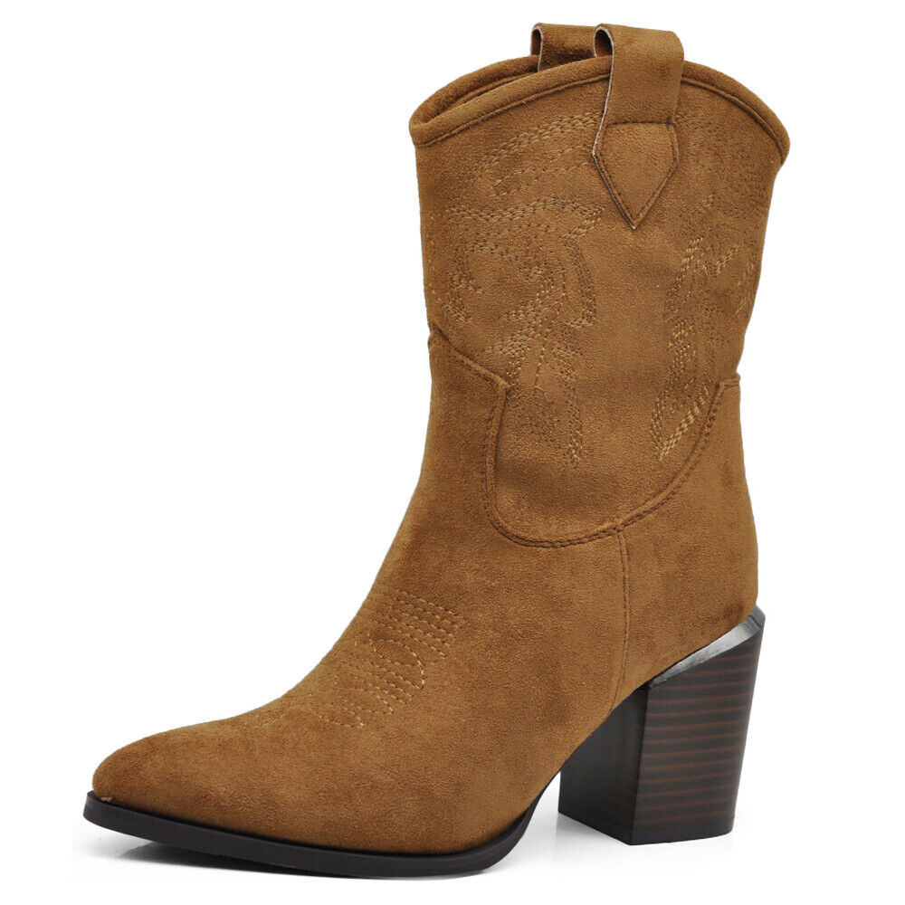 Stivali Stivaletti Da Donna Texani Cowboy Western A Punta Con Tacco Alto XG113