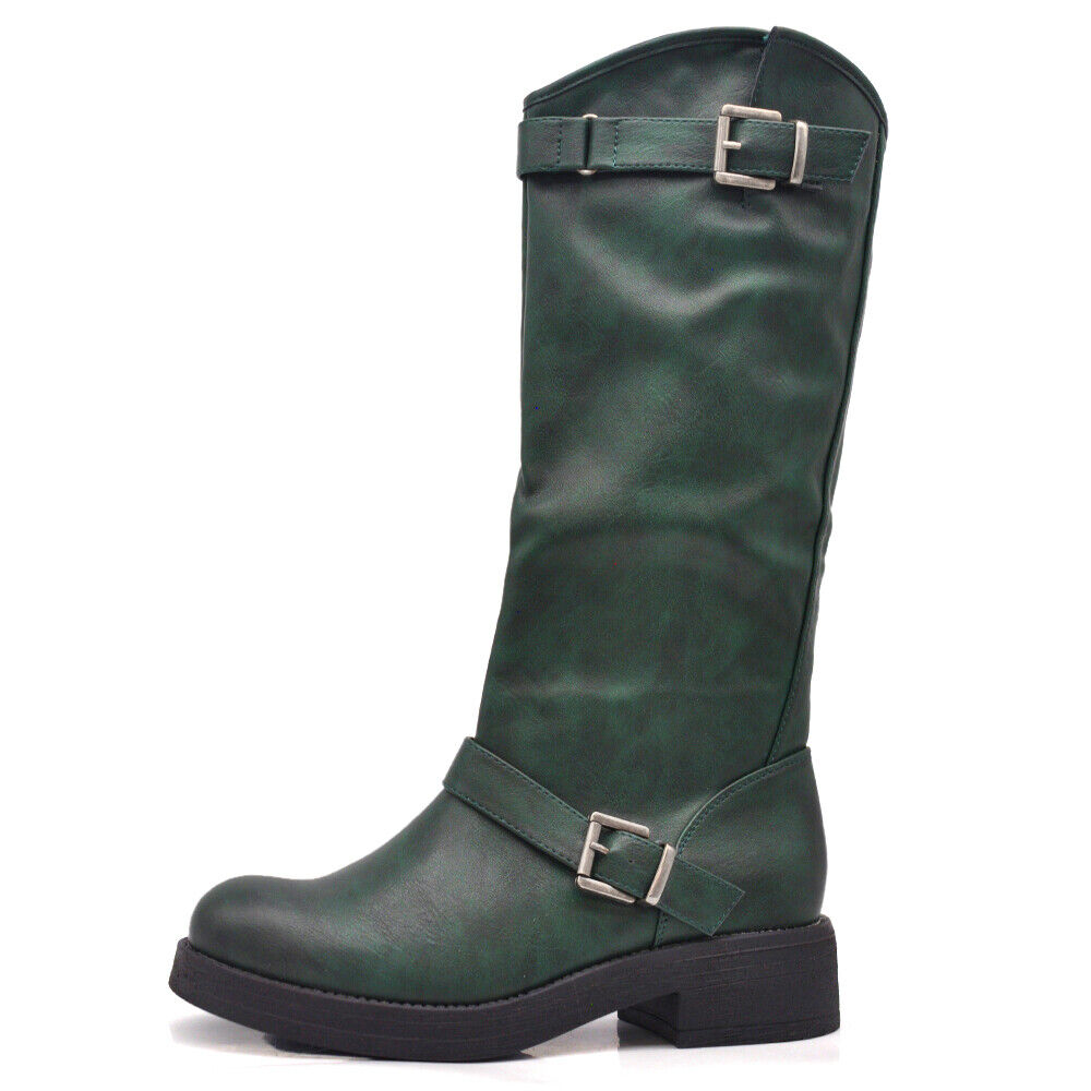 Stivali Da Donna Moto Motociclista Biker Anfibi Doppie Fibbie YG883