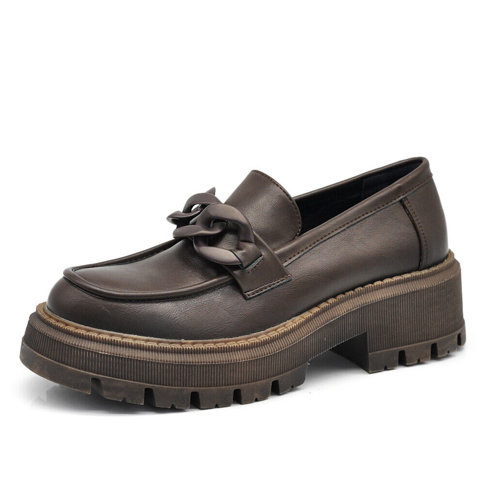 Scarpe Da Donna Mocassini Loafer Slip On Con Catena Platform Suola Track YG898