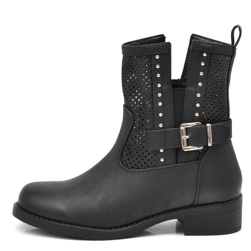 Stivali Stivaletti da Donna Biker Motociclista Primaverili Fibbie Borchie G677