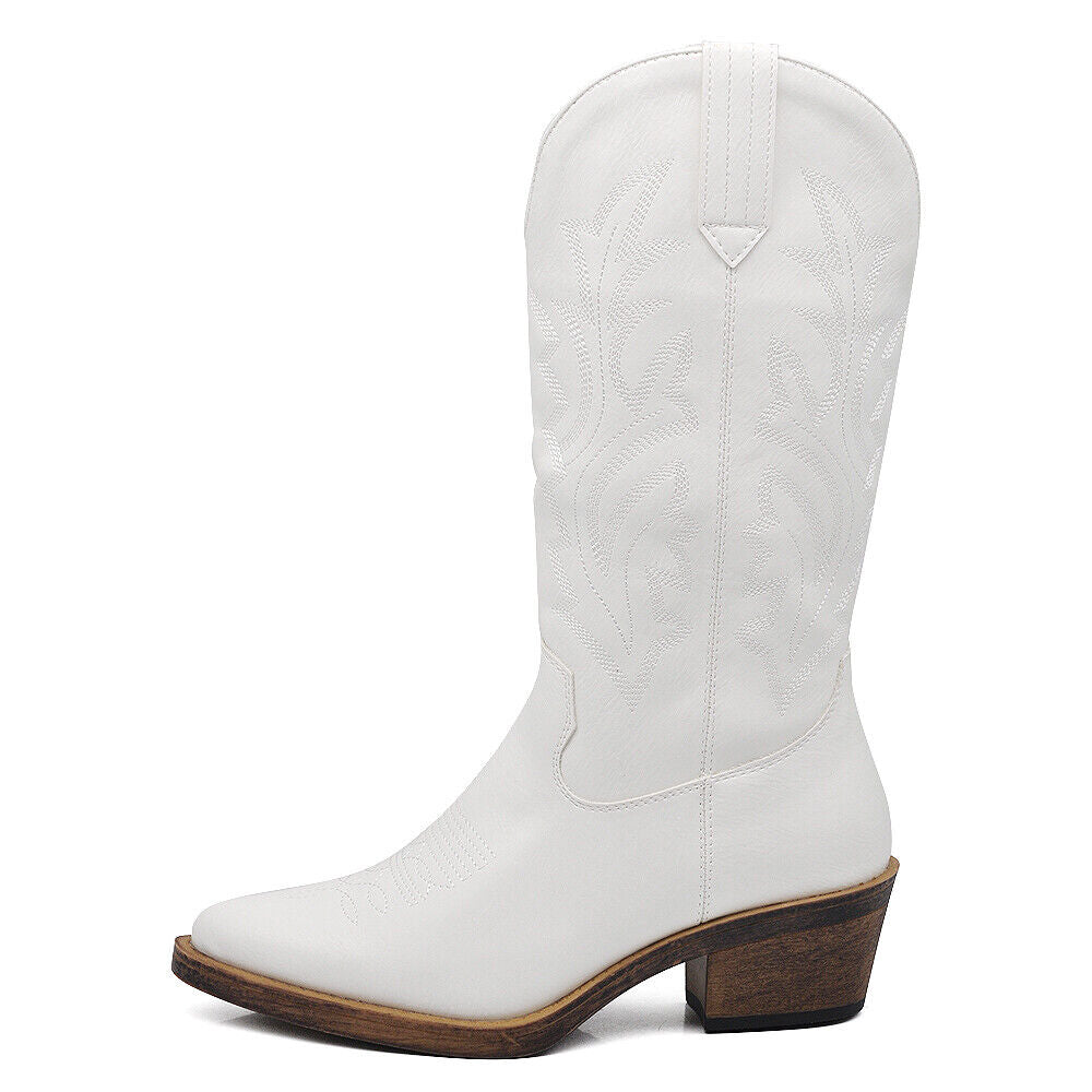 Stivali Stivaletti Da Donna Texani Cowboy Cowgirl A Punta Etnici Ricamati G676