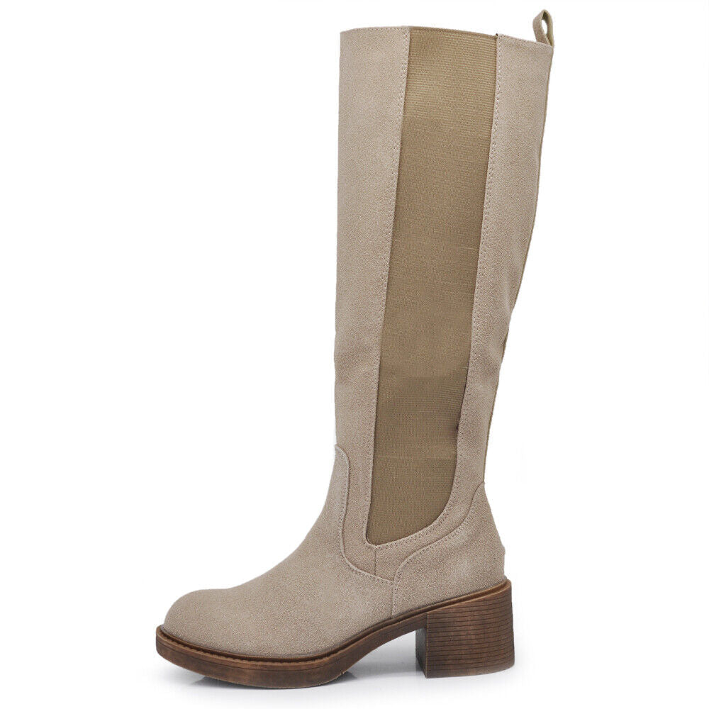 Stivali Da Donna Cavallerizza Equitazione Al Polpaccio Elastico Tacco Medio 893