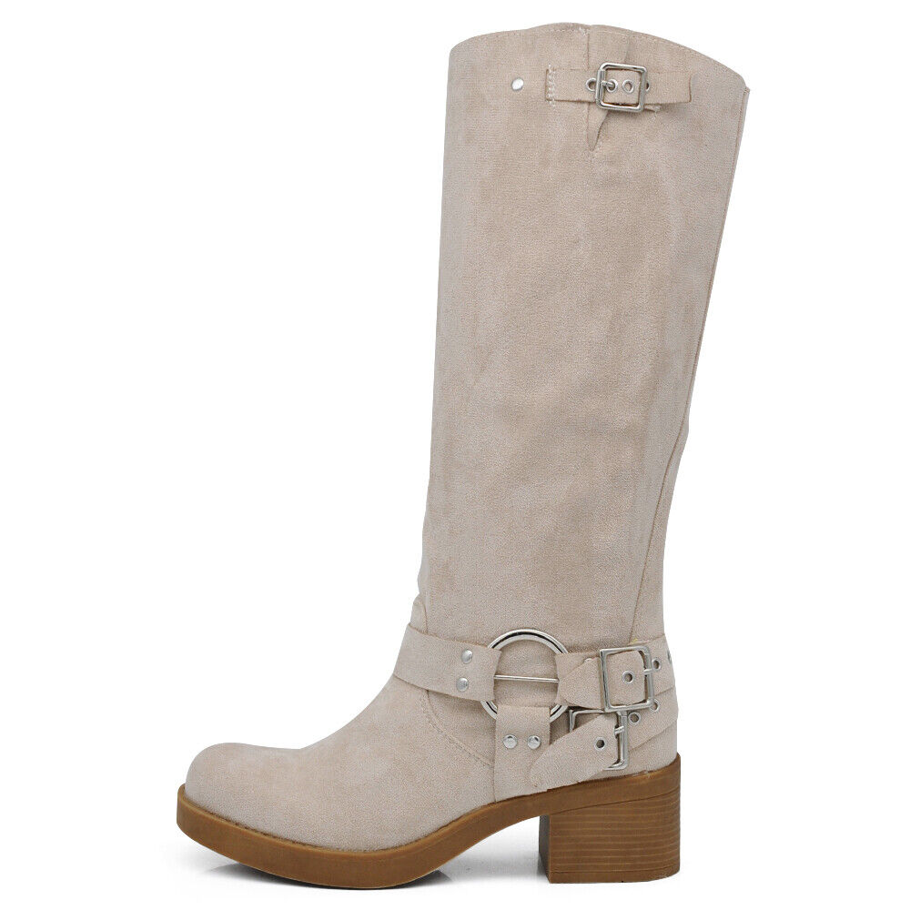 Stivali Da Donna Moto Motociclista Biker Anfibi Scamosciati Multi Fibbie MP660-5