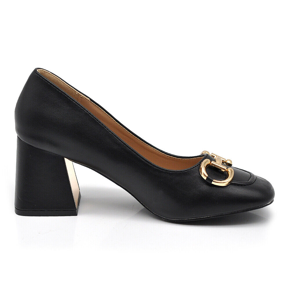 Décolleté Moccassini Loafer Da Donna Tacco Grosso Medio Con Morsetto 4095