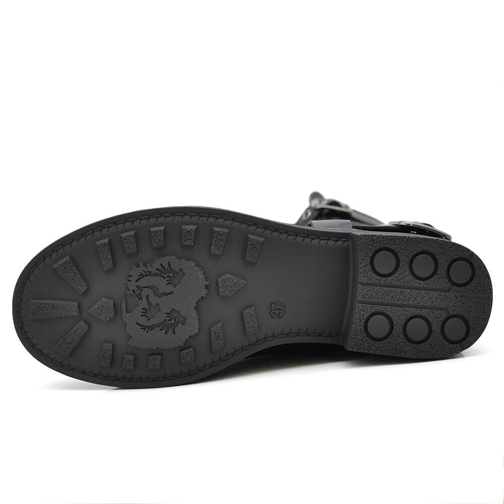 Stivali Stivaletti Biker Anfibi Motociclista Fibbie Cinghie Da Donna RQ65