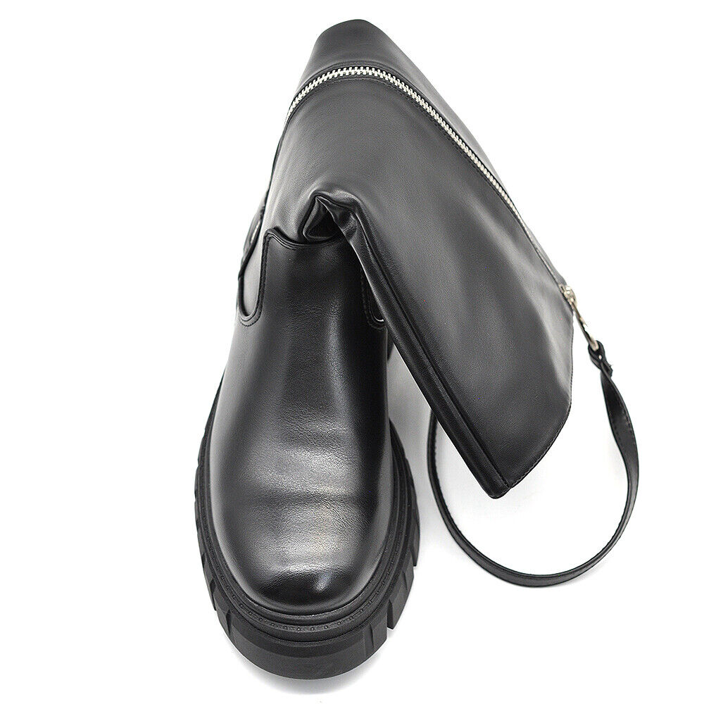 Scarpe Da Donna Stivali Motociclista Biker Doppio Zip Cerniera Platform 6630