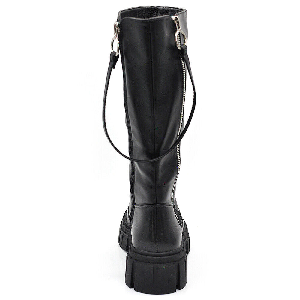 Scarpe Da Donna Stivali Motociclista Biker Doppio Zip Cerniera Platform 6630